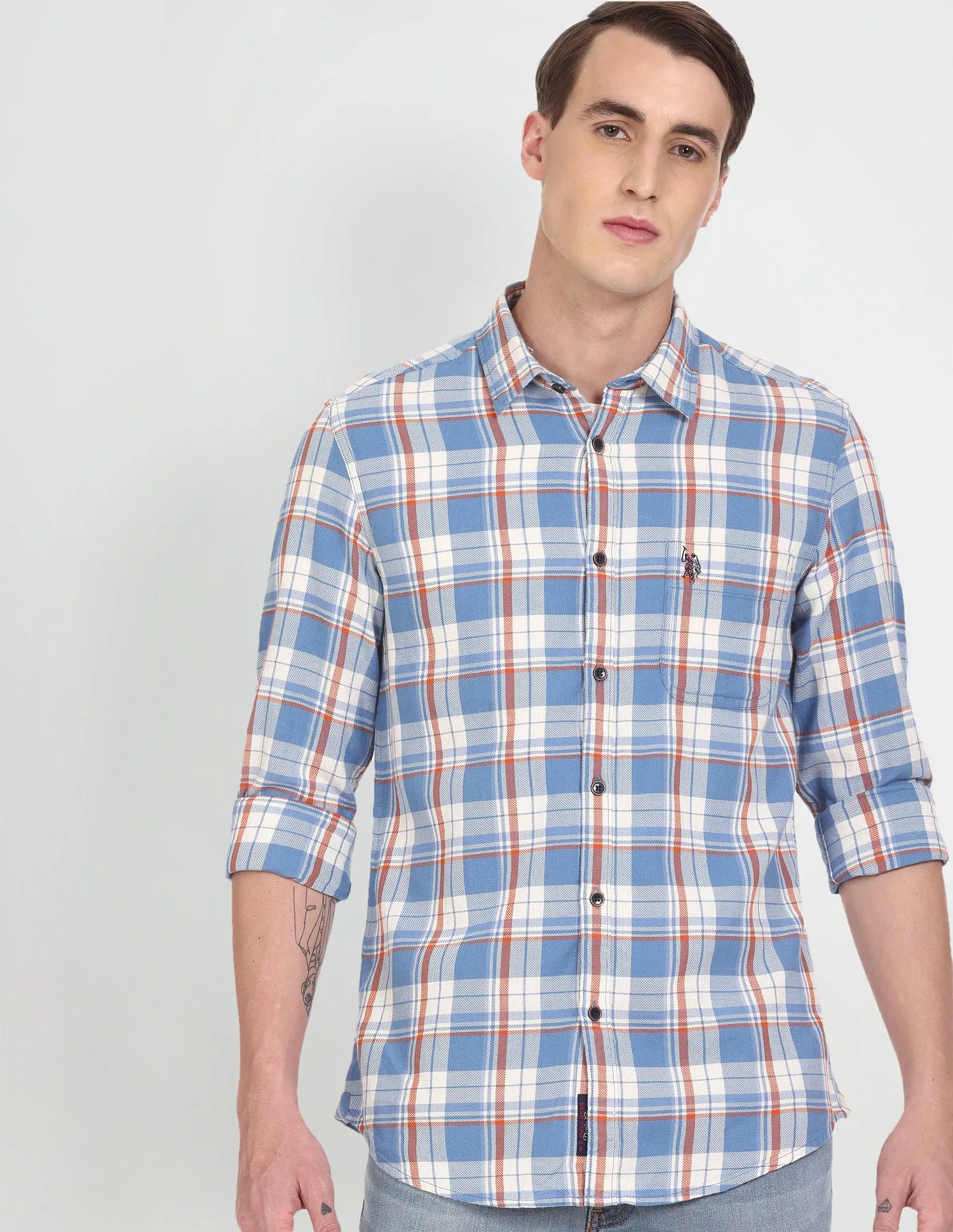 Dobby Plaid Check Casual Shirt