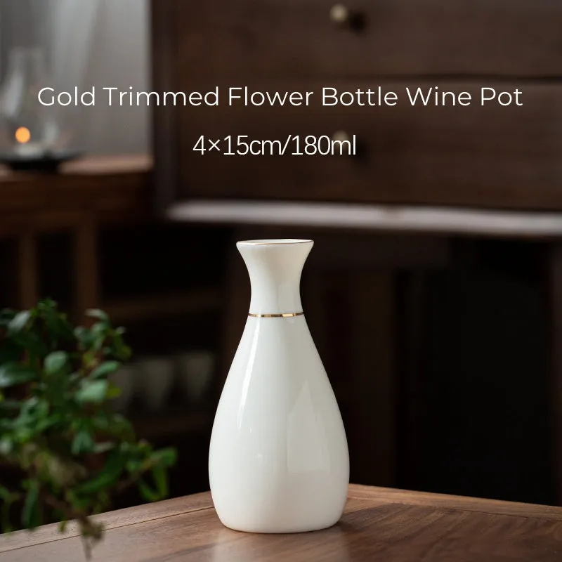 Elegant White Jade Wine Carafe and Vase Series with Gold Accents