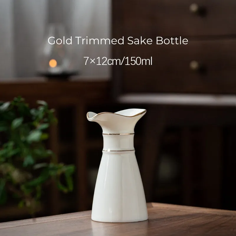 Elegant White Jade Wine Carafe and Vase Series with Gold Accents