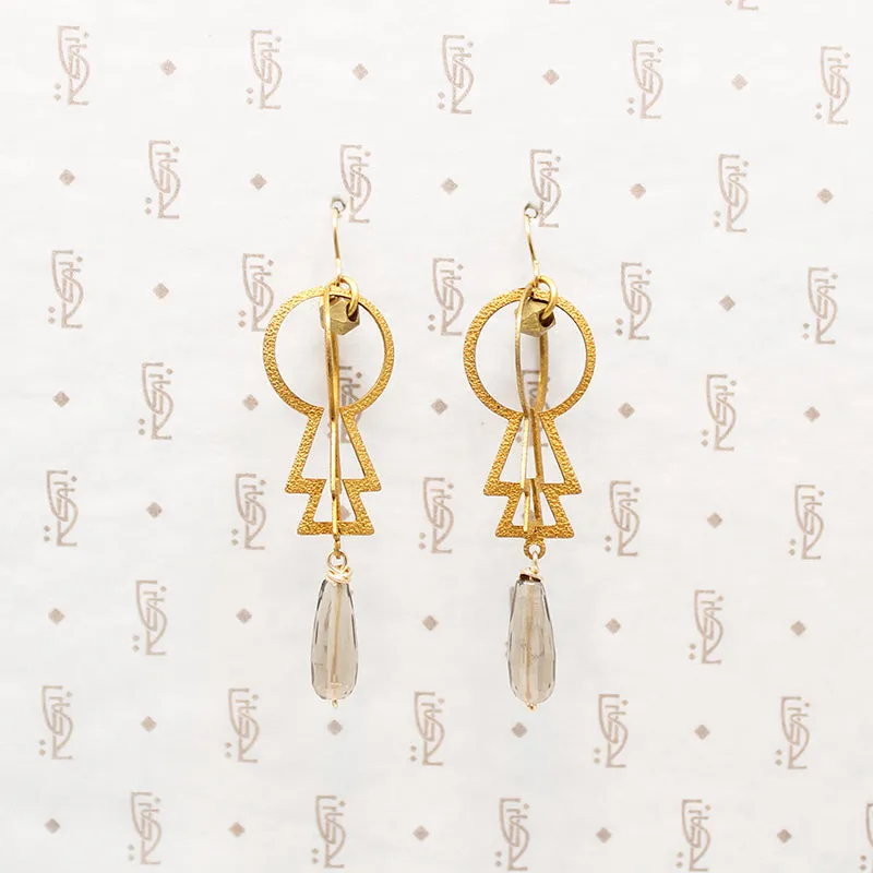 Fierce Brass & Smoky Quartz Earrings by Brin