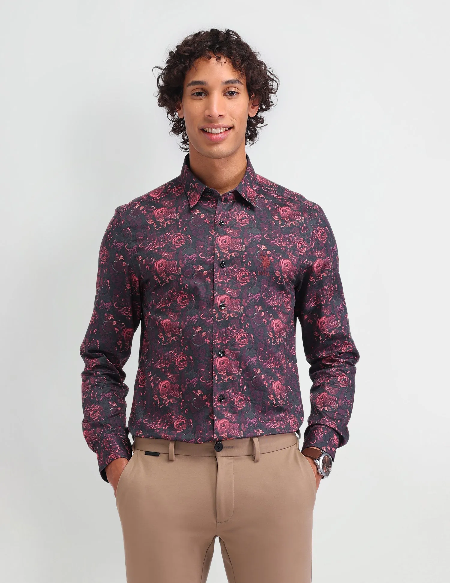 Floral Pattern Satin Shirt