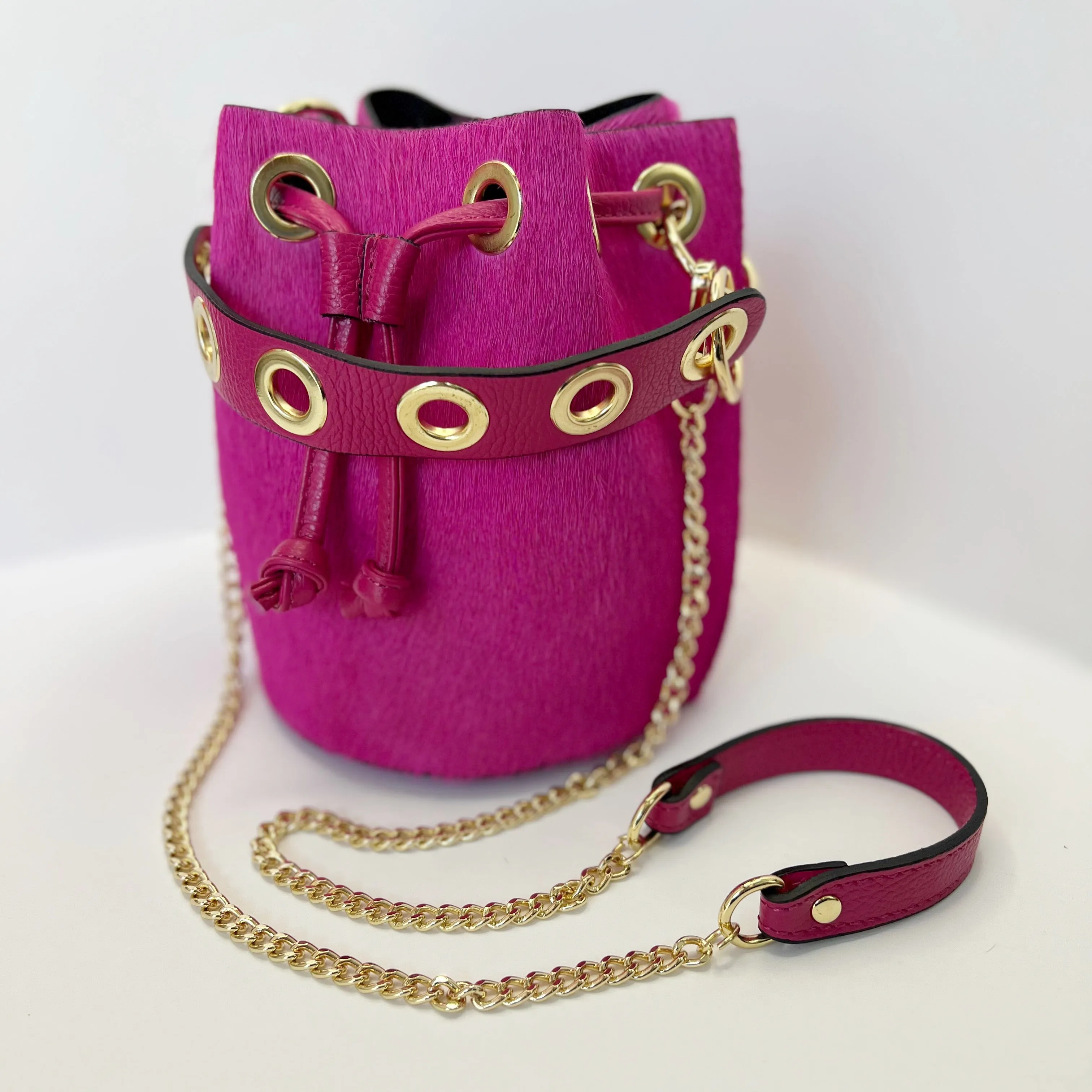 Gabriella Magenta Pony Hair Bucket Bag