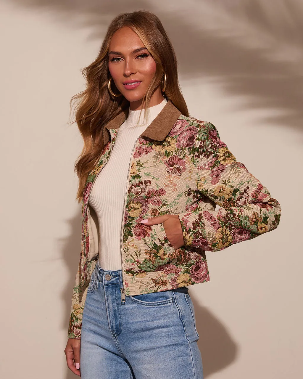 Garden Rose Linen Floral Tapestry Jacket