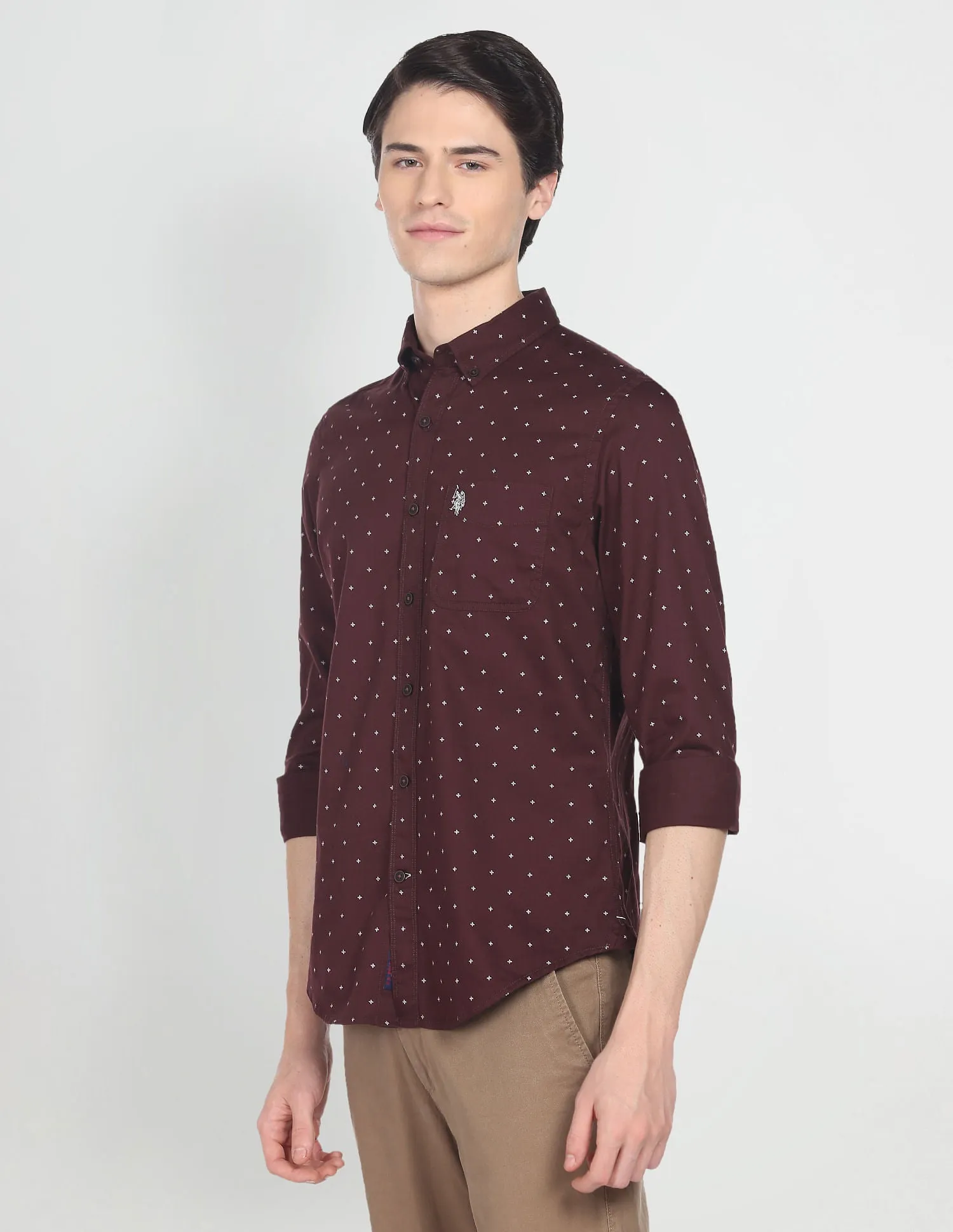 Geometric Print Button Down Collar Shirt