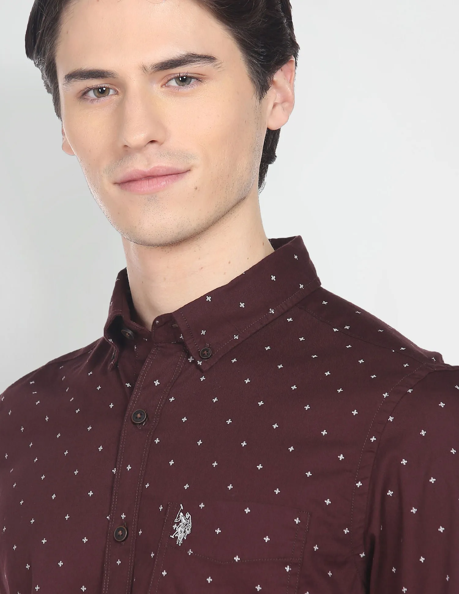 Geometric Print Button Down Collar Shirt