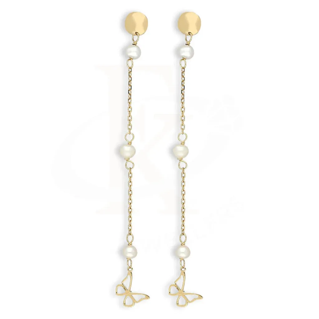 Gold Butterfly with Pearl Set (Necklace and Earrings) 18KT - FKJNKLST18K5529