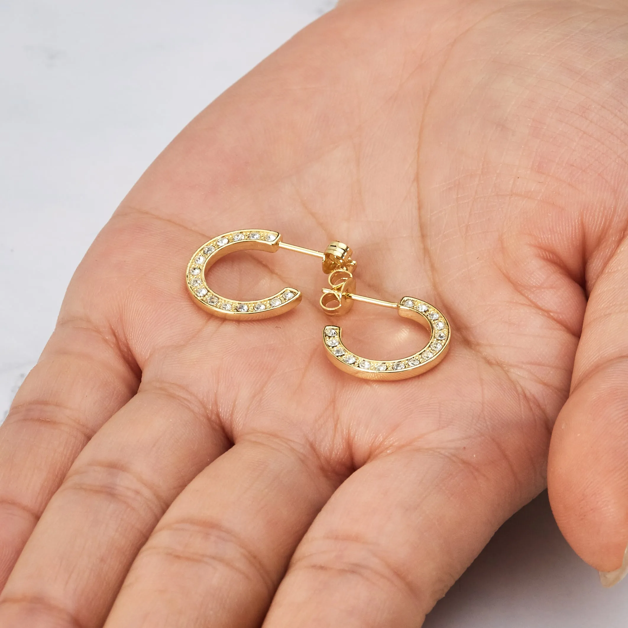 Gold Plated Crystal Edge Hoop Earrings Created With Zircondia® Crystals