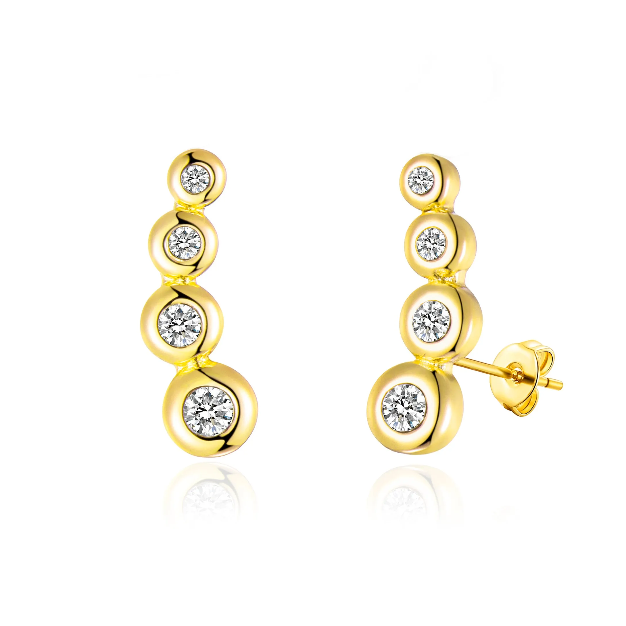 Gold Plated Four Stone Climber Earrings Created With Zircondia® Crystals