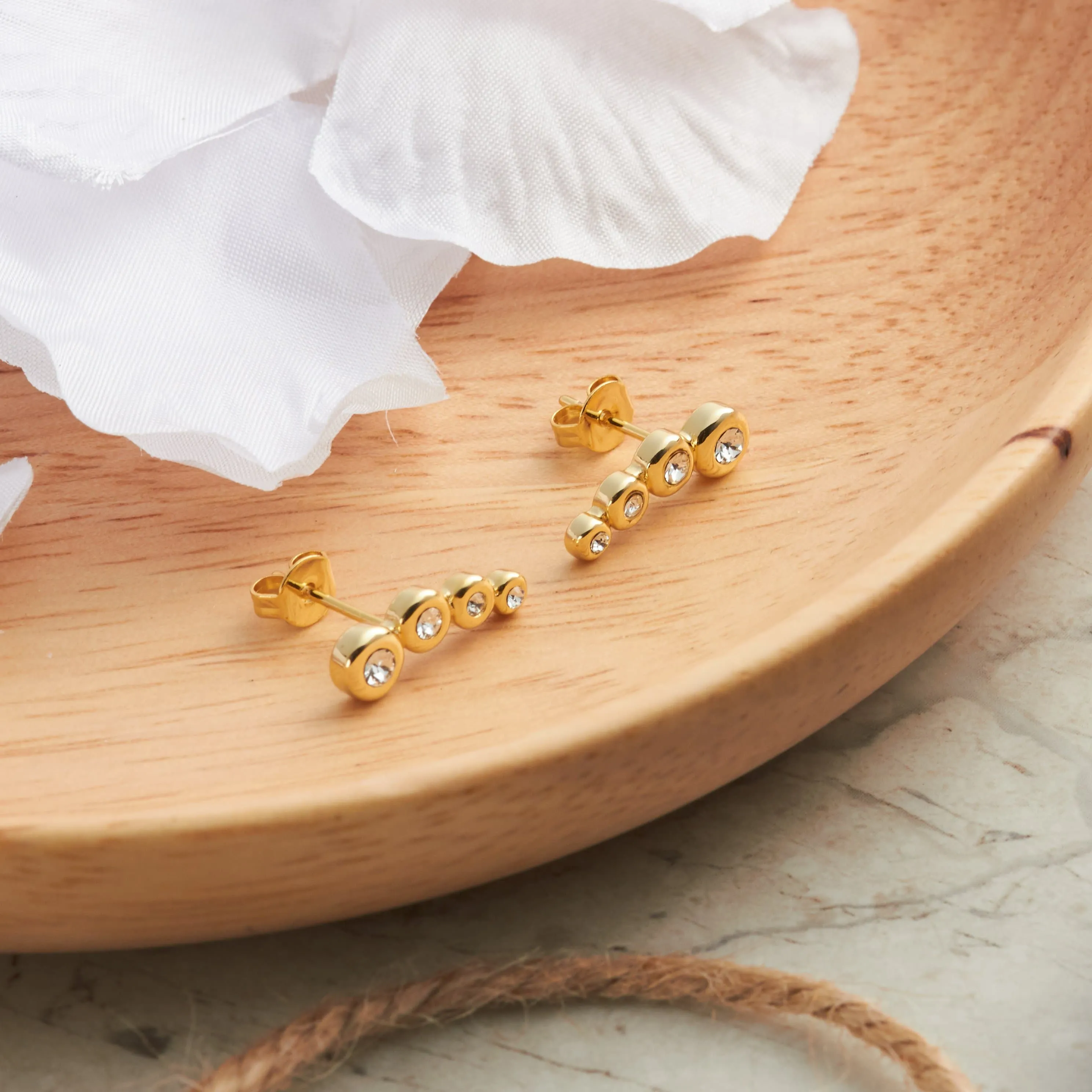 Gold Plated Four Stone Climber Earrings Created With Zircondia® Crystals