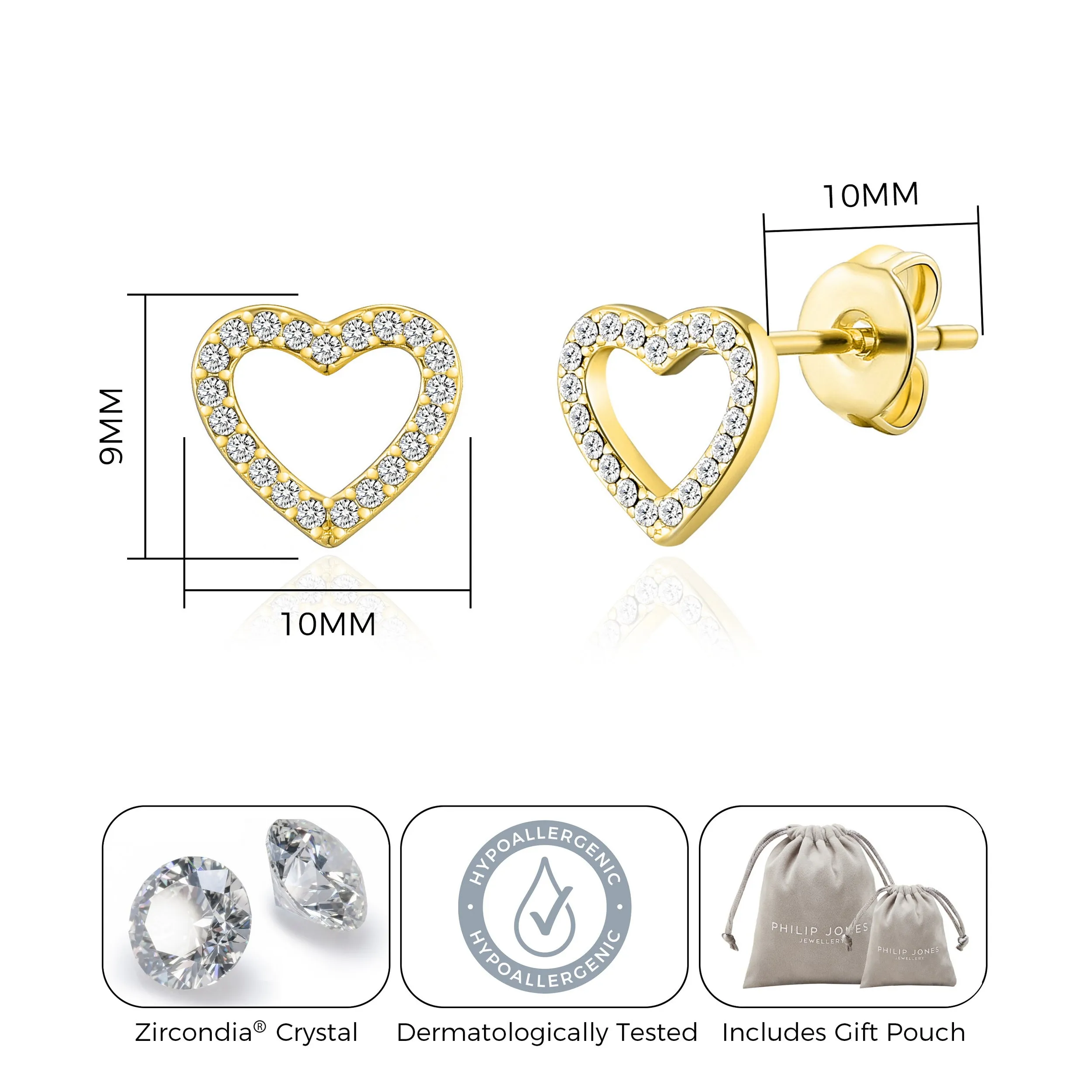 Gold Plated Open Heart Earrings Created with Zircondia® Crystals