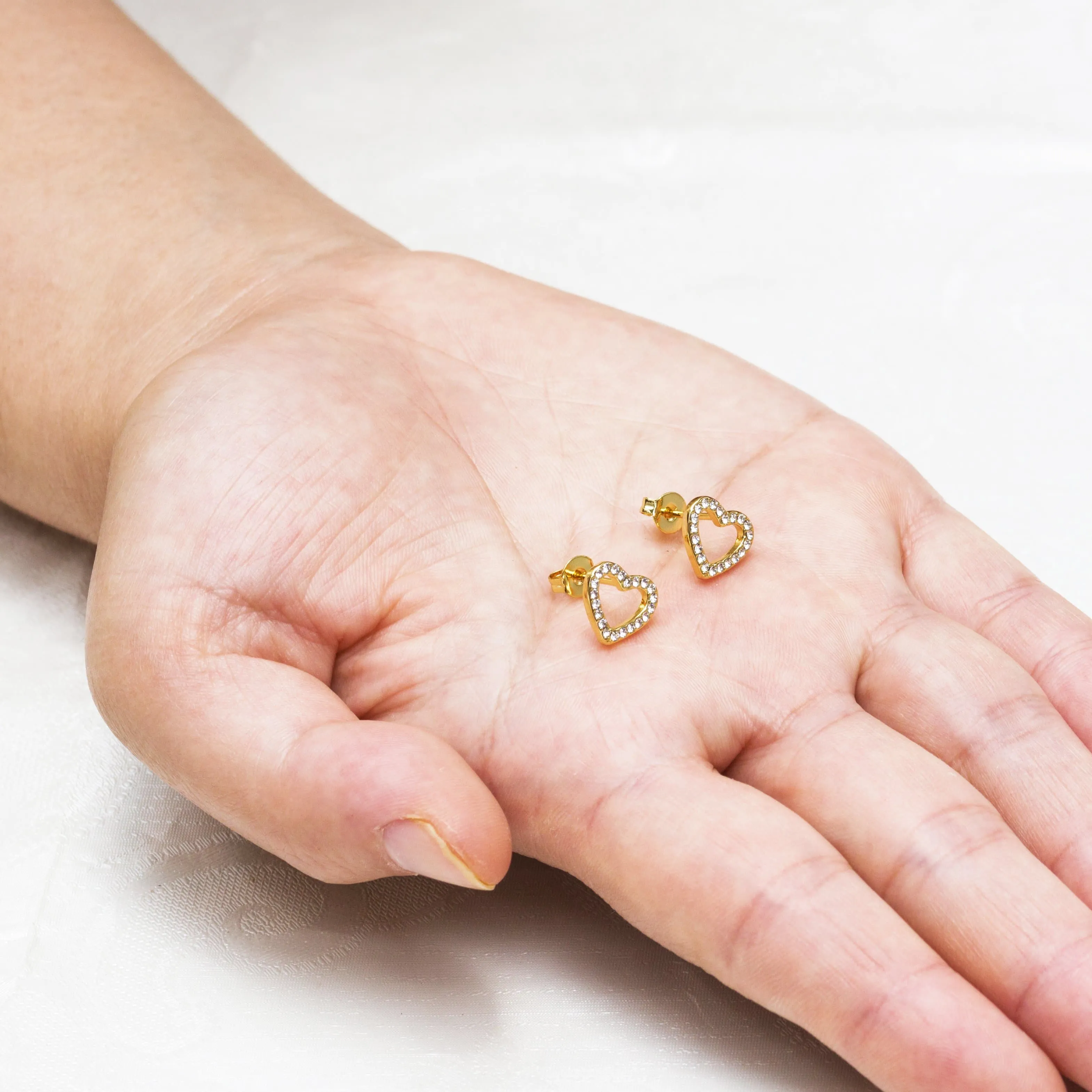 Gold Plated Open Heart Earrings Created with Zircondia® Crystals