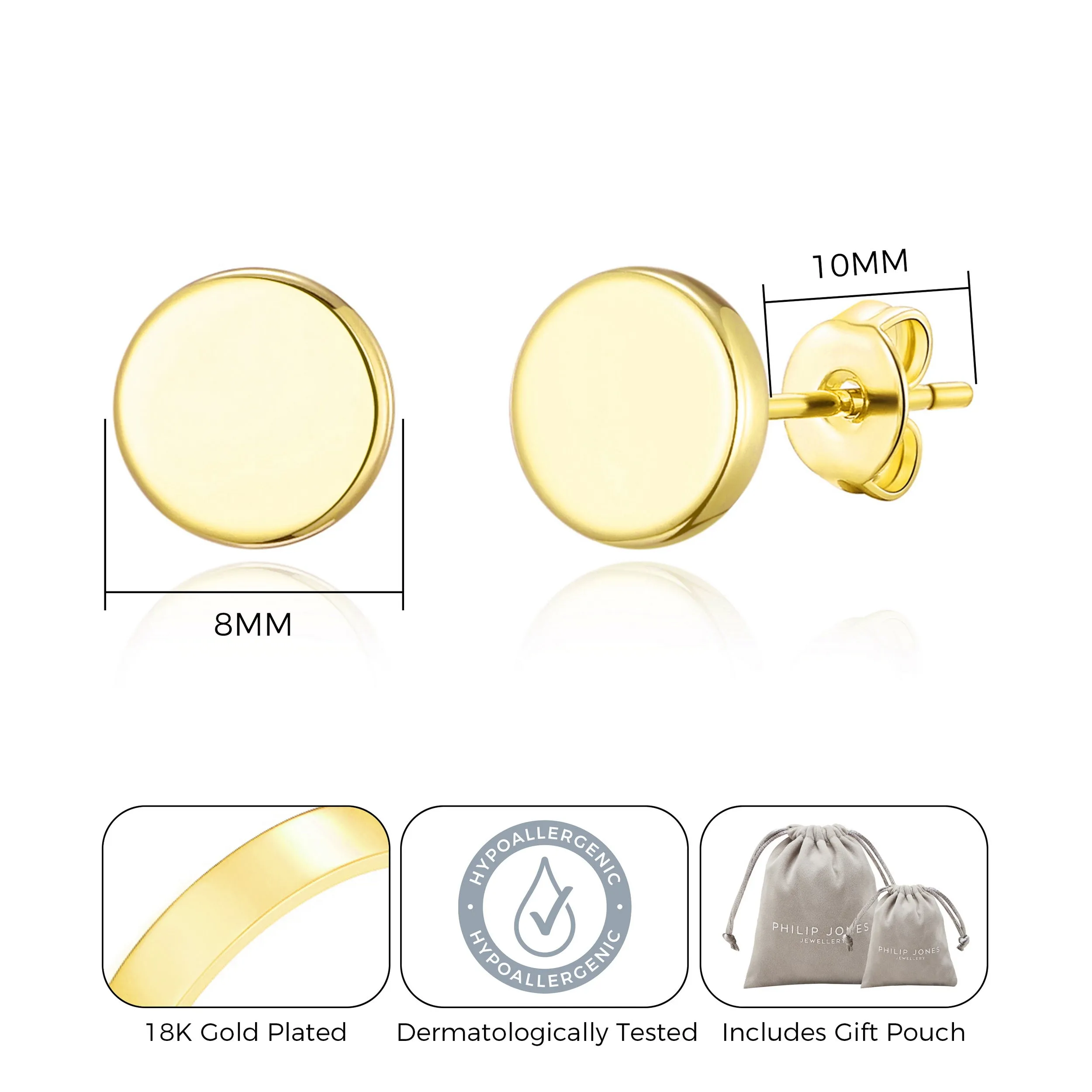 Gold Plated Round Dot Stud Earrings