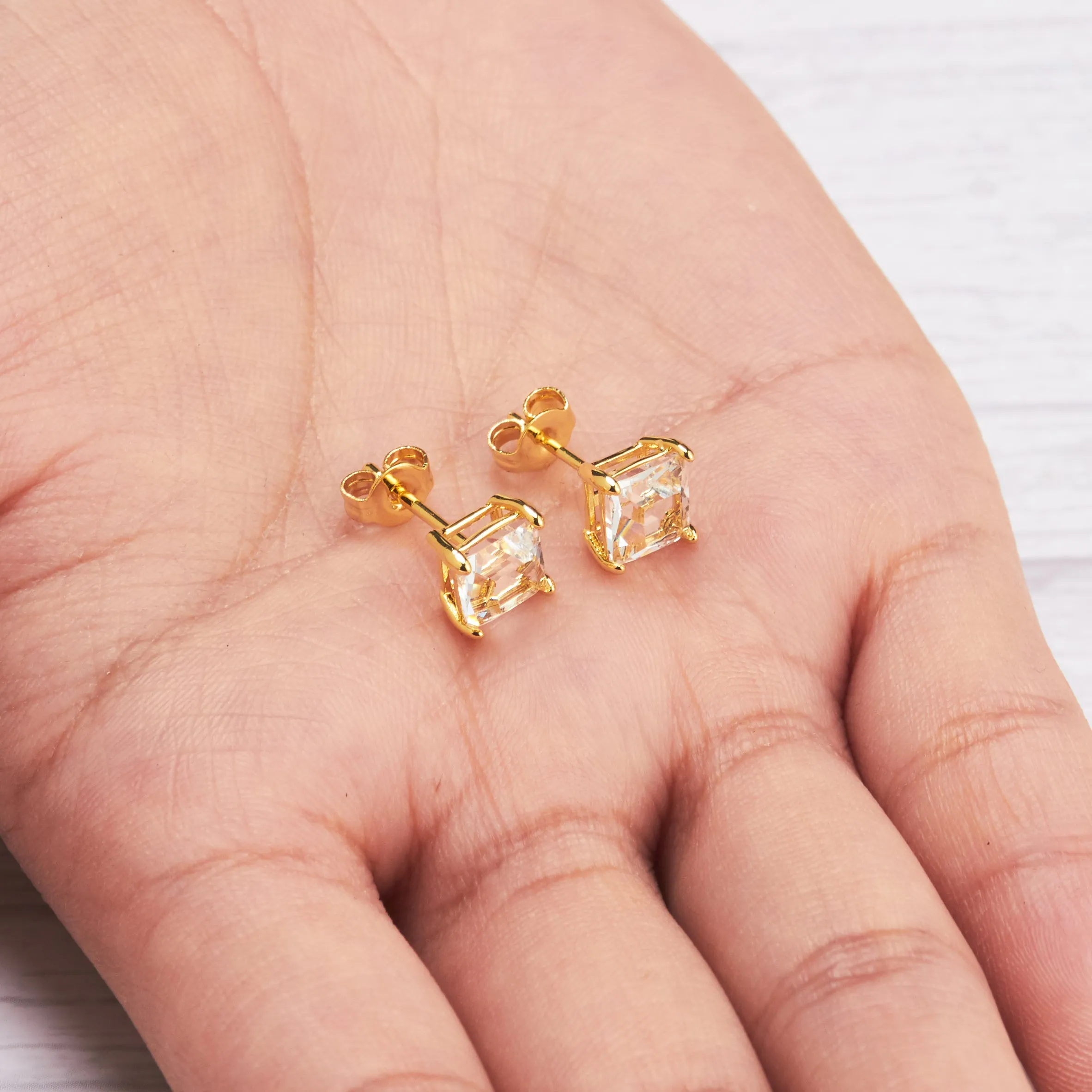 Gold Plated Square Earrings Created with Zircondia® Crystals