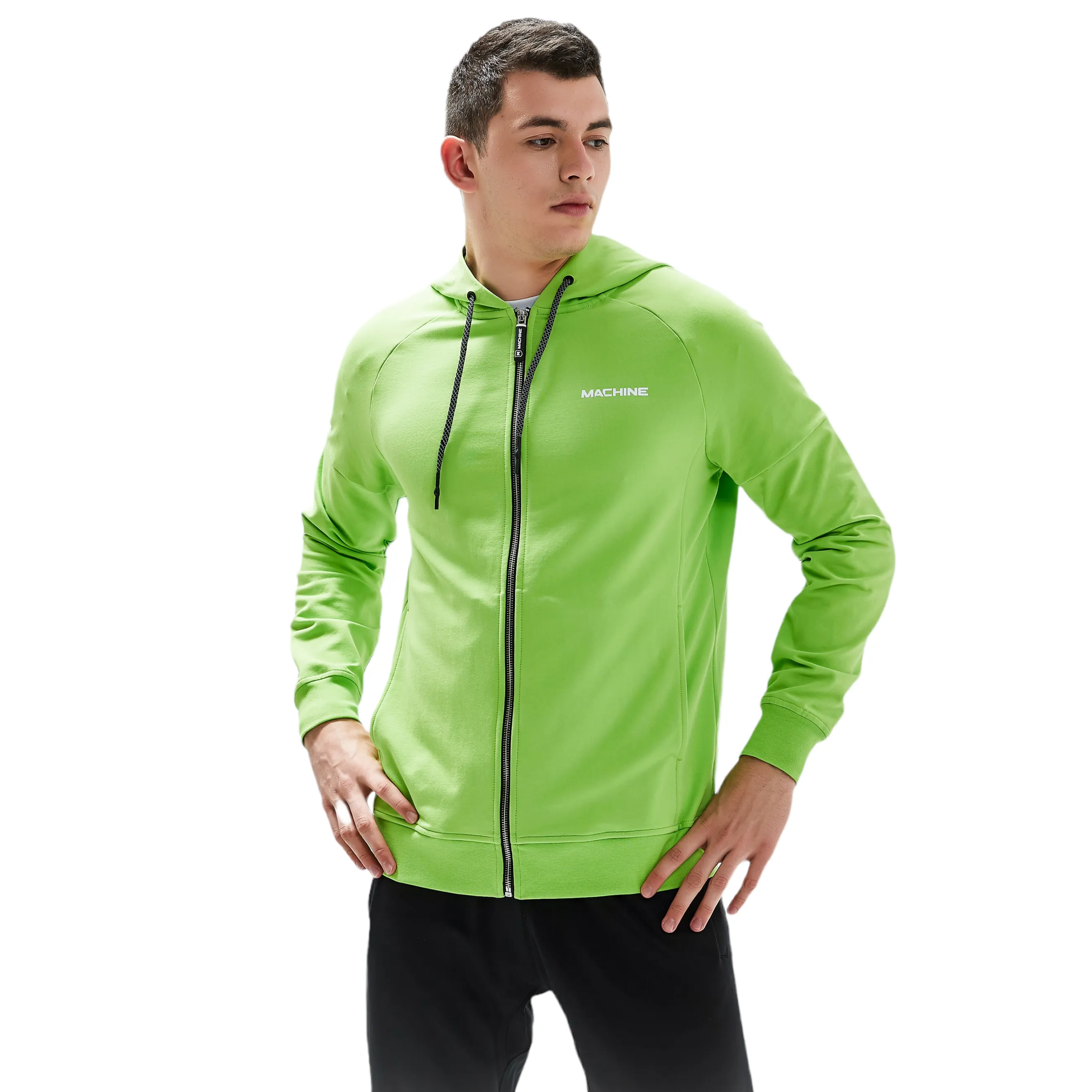 Great Jones Full Zip Cotton Hoodies in Neon Green