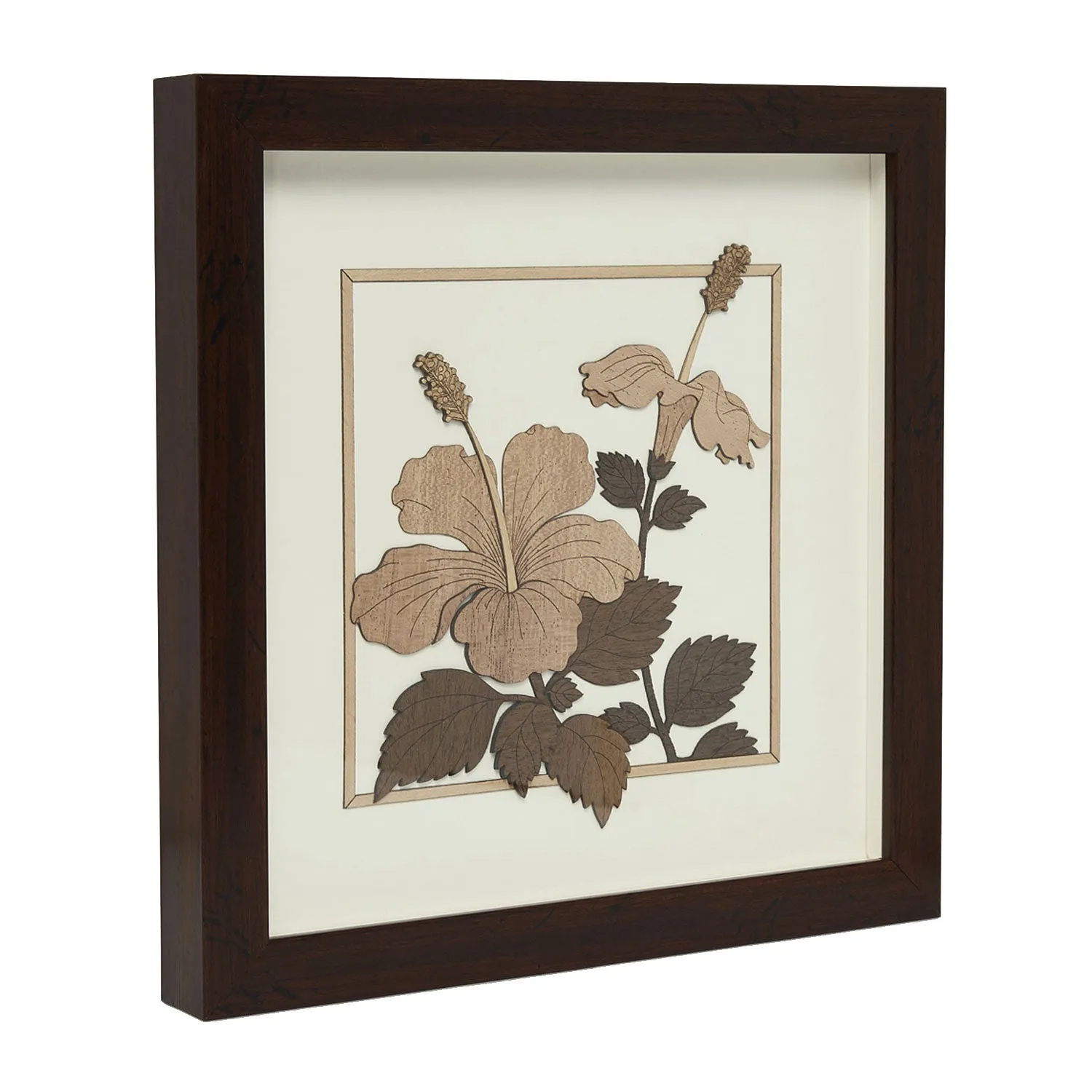 Jaswand Flower Wood Art Frame 10 in x 10 in