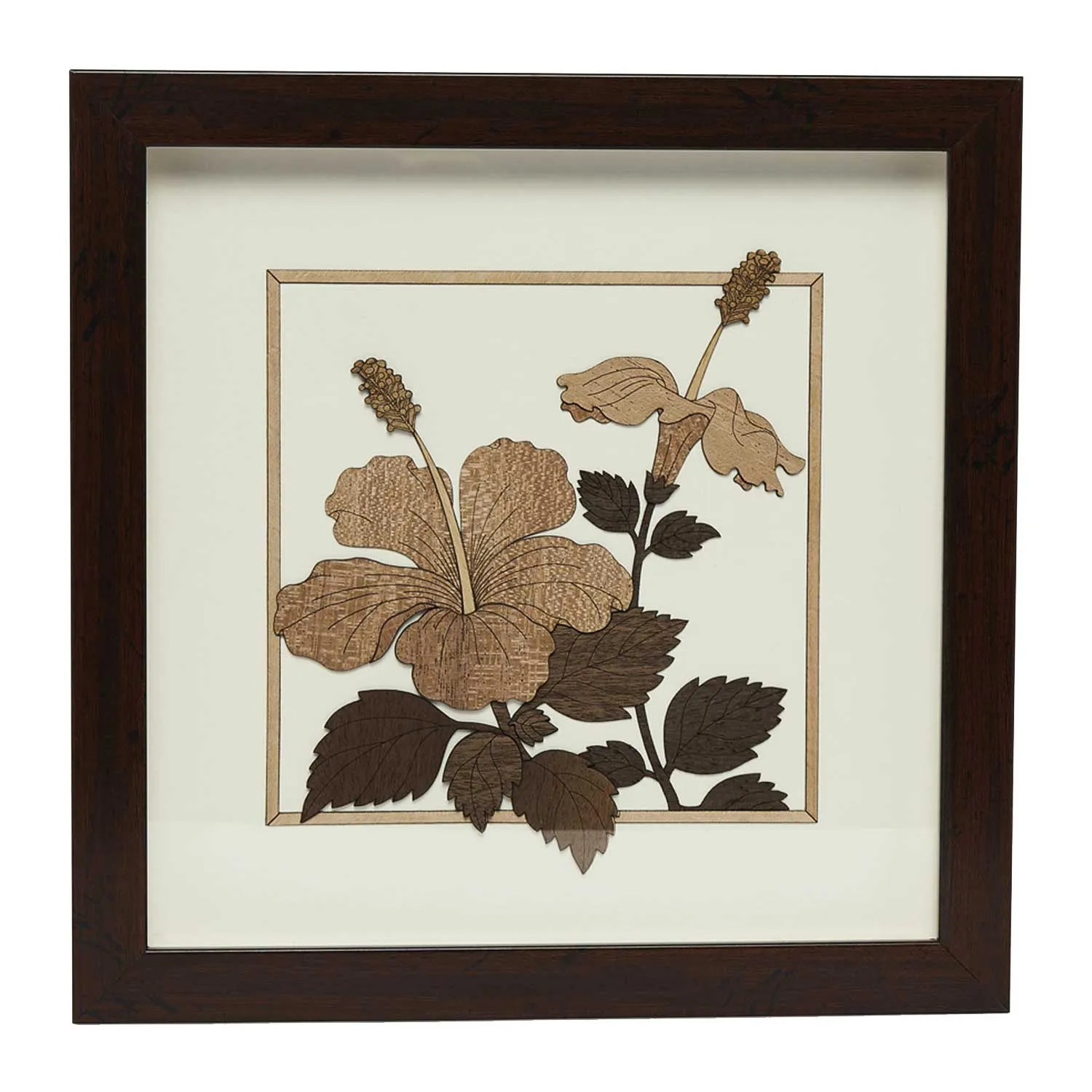 Jaswand Flower Wood Art Frame 10 in x 10 in