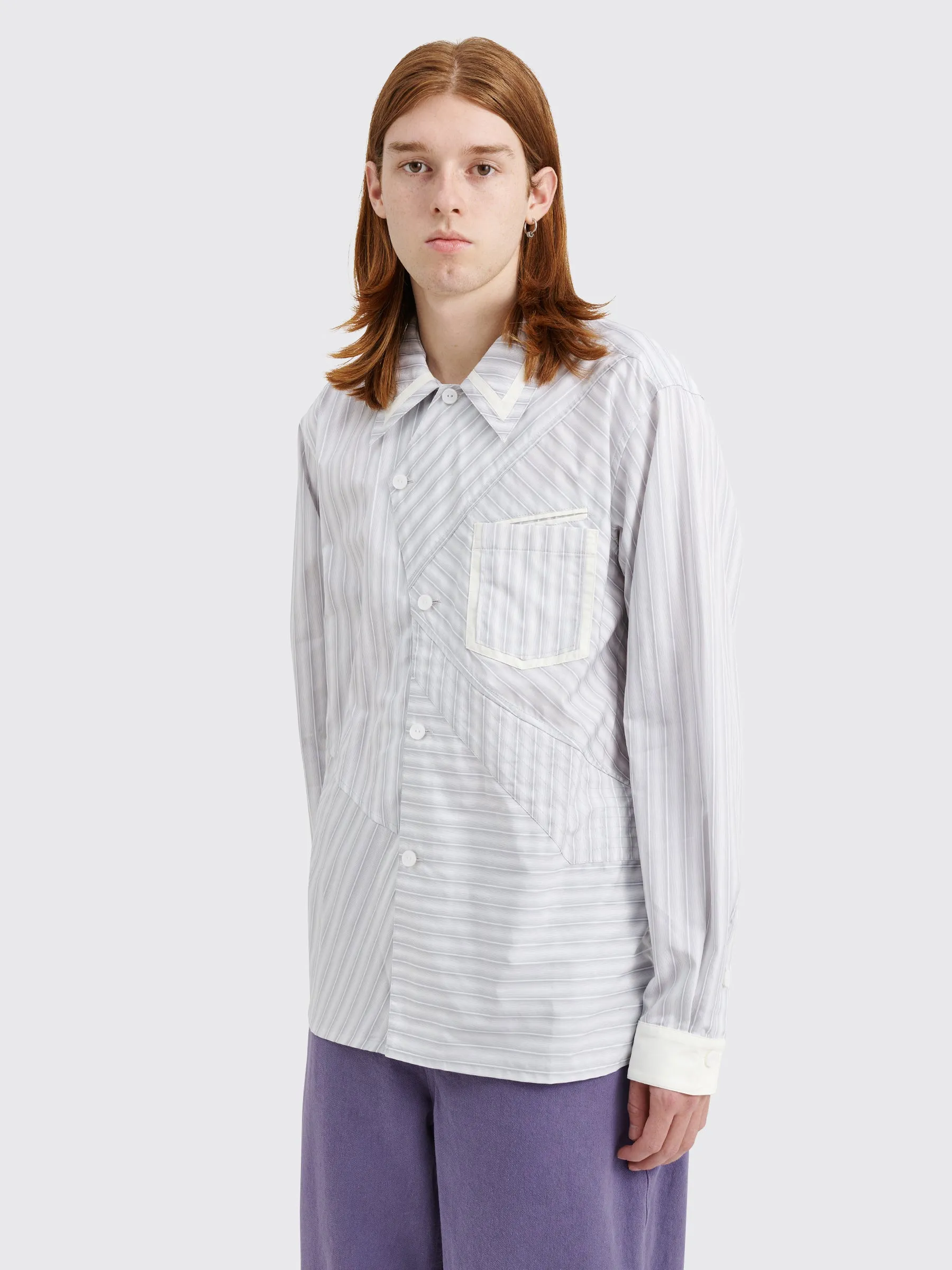 Kiko Kostadinov Aspasia Shirt Twill Light Grey Stripes