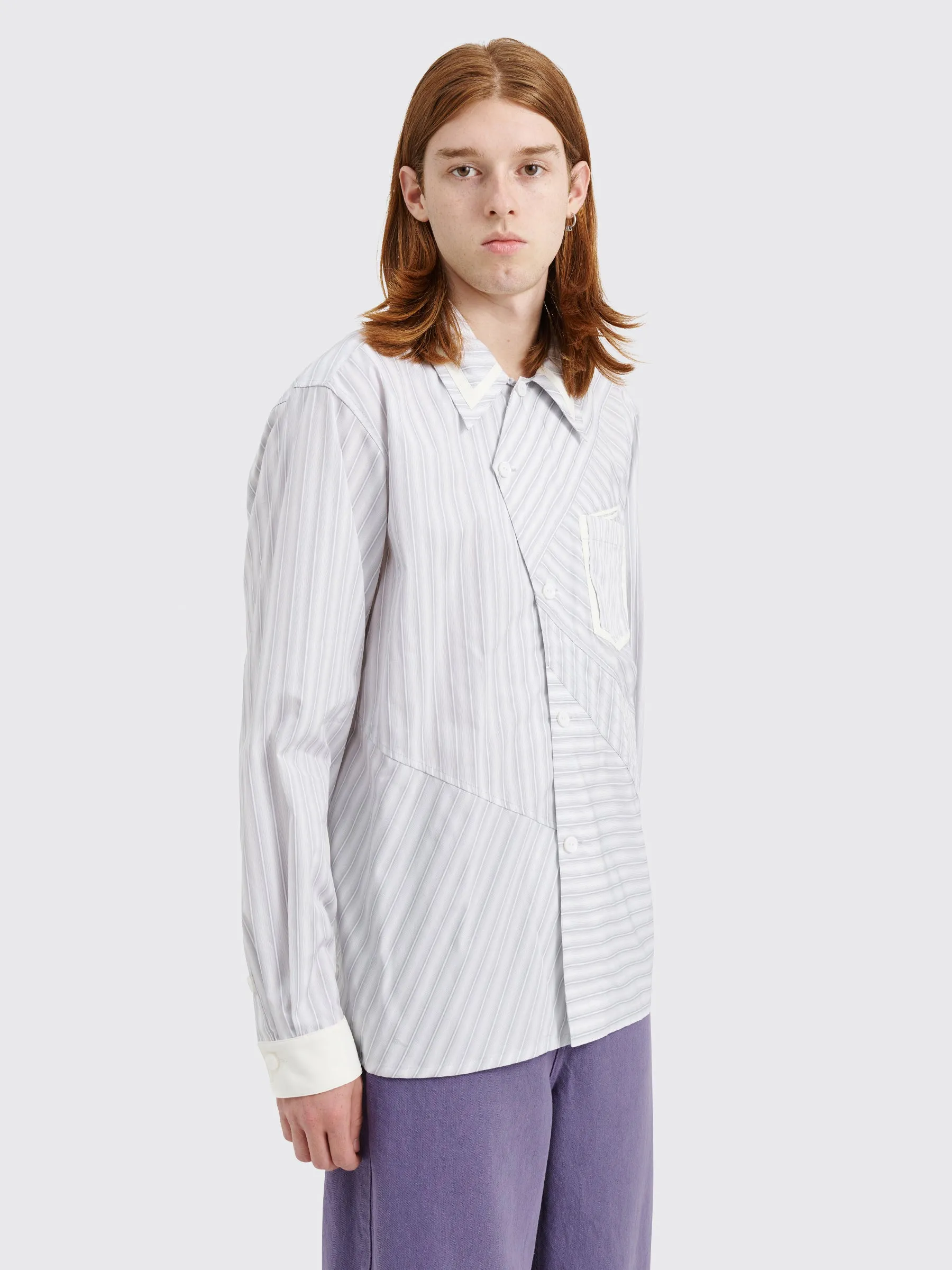 Kiko Kostadinov Aspasia Shirt Twill Light Grey Stripes