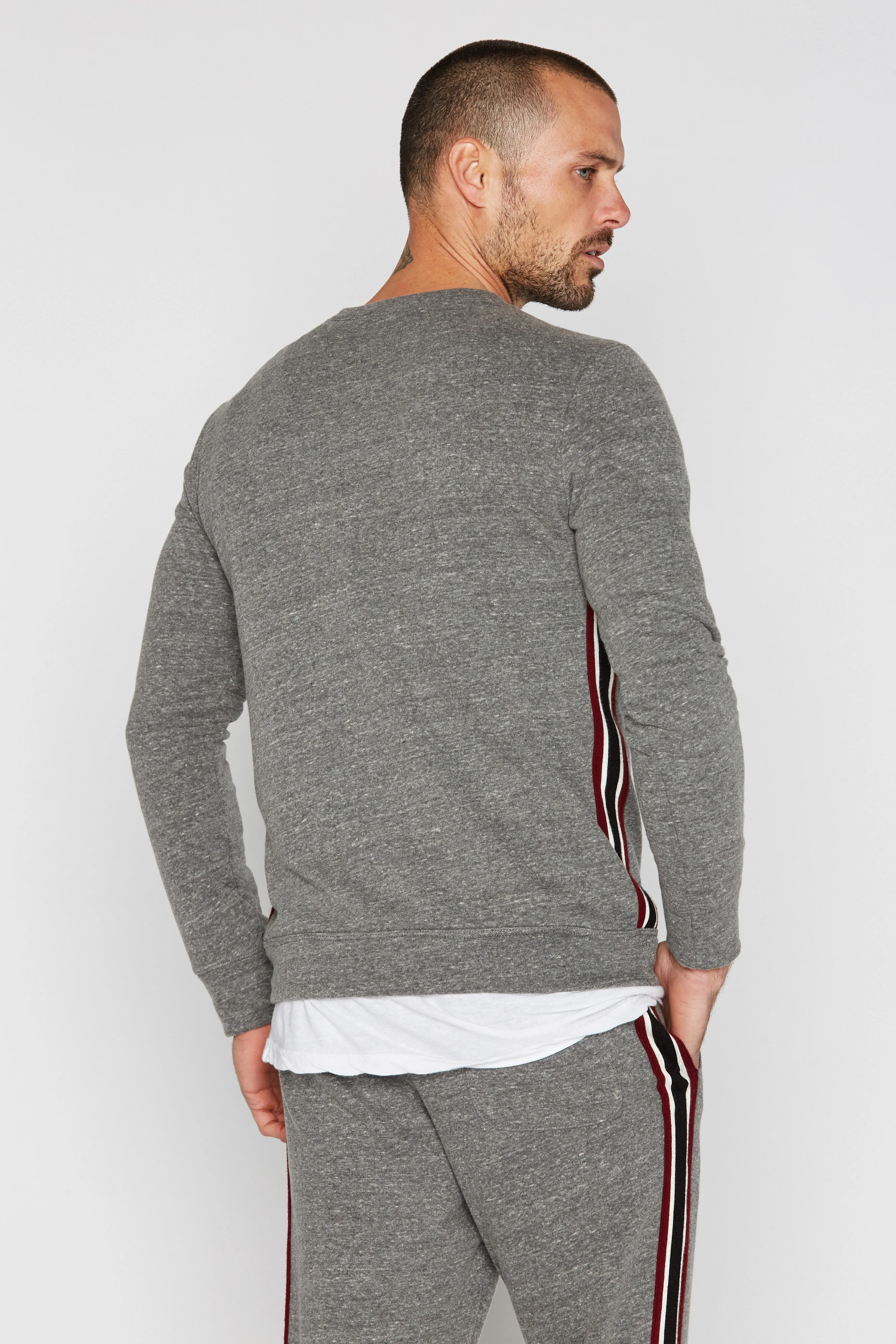 Men's French Terry Side Stripe Crew Neck Sweatshirt