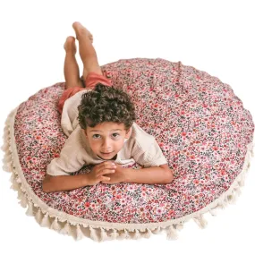 MiniCamp Big Floor Cushion With Tassels - Pink Flowers