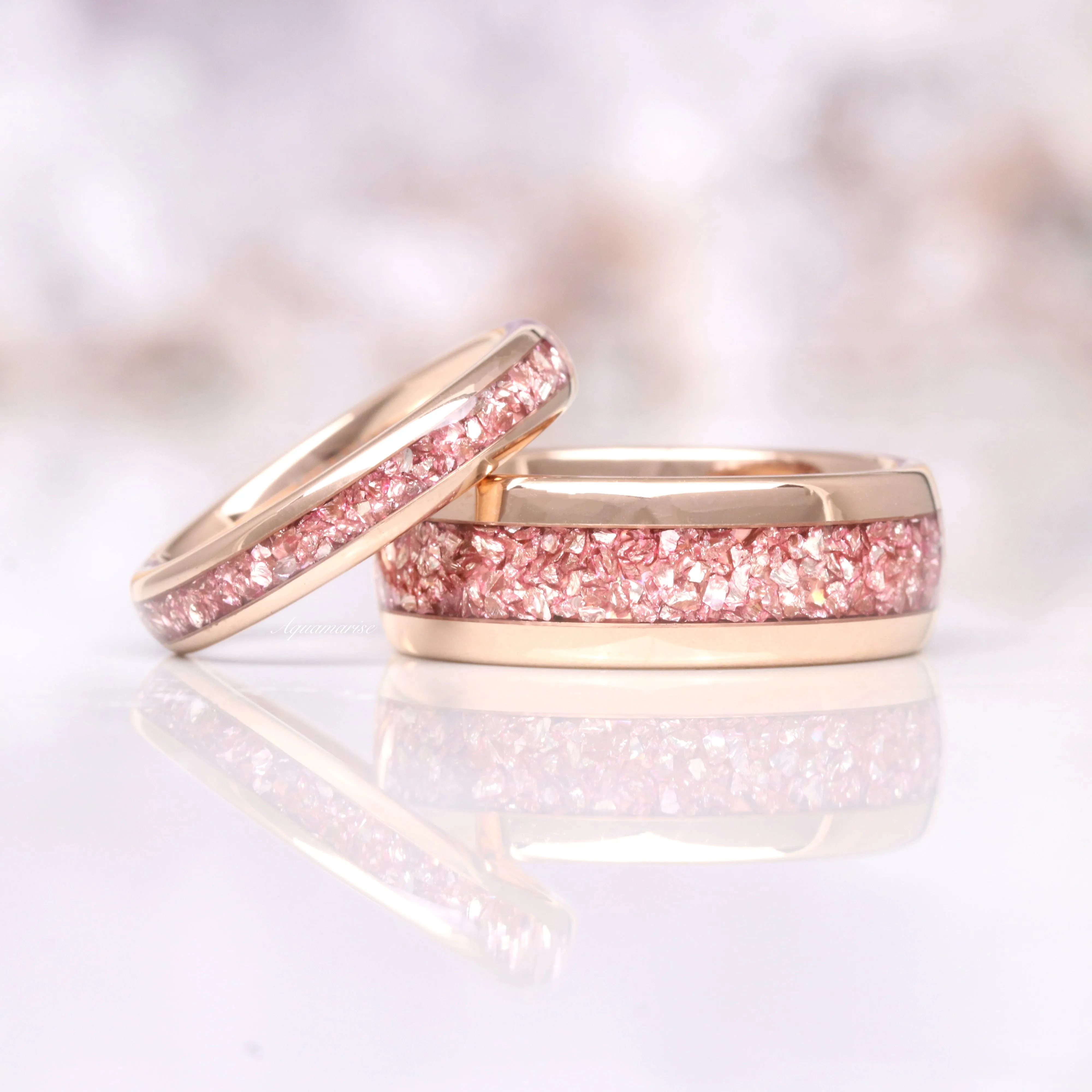 Morganite Wedding Band- 4MM Rose Gold Tungsten