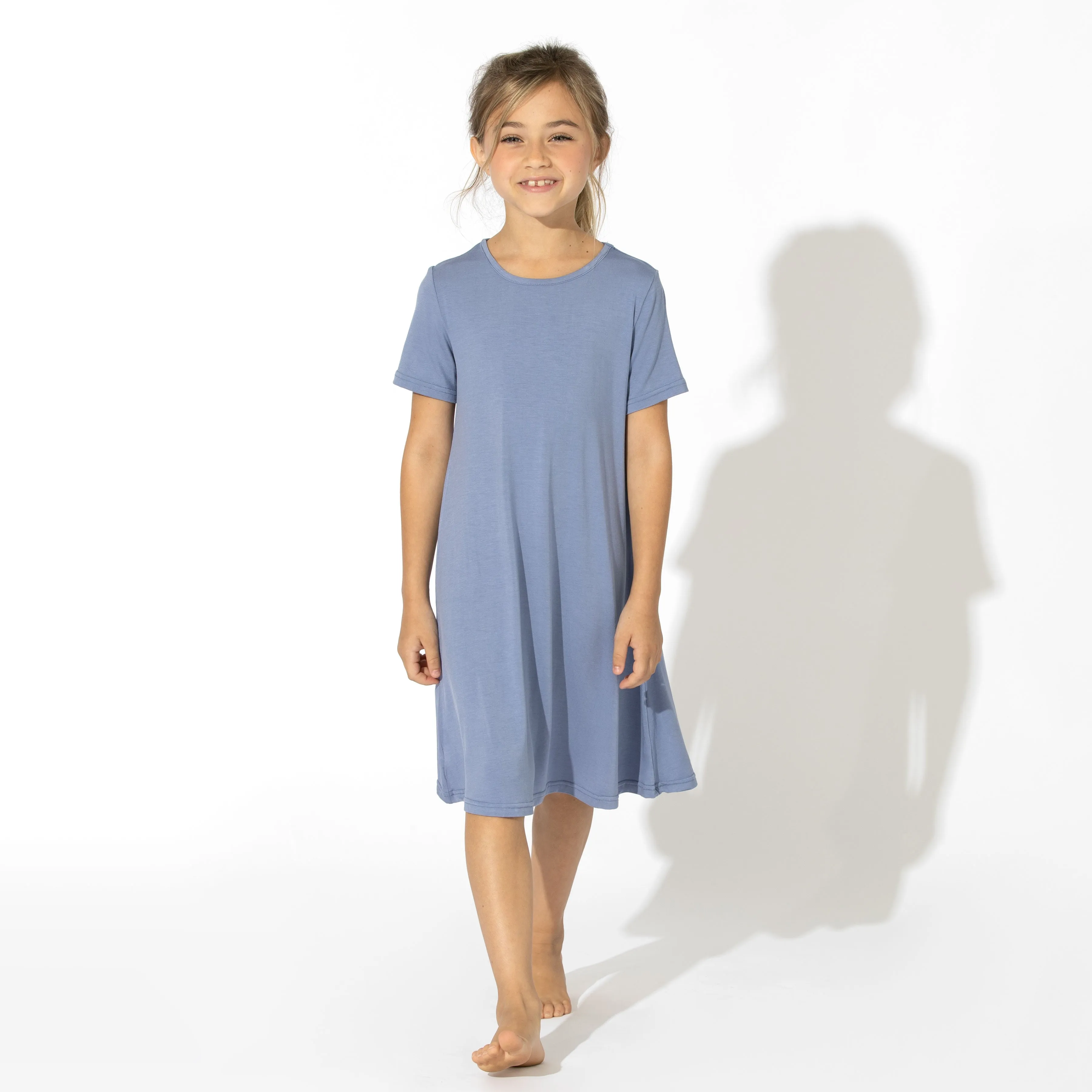 Mystic Blue Bamboo Girls' Short Sleeve Dress