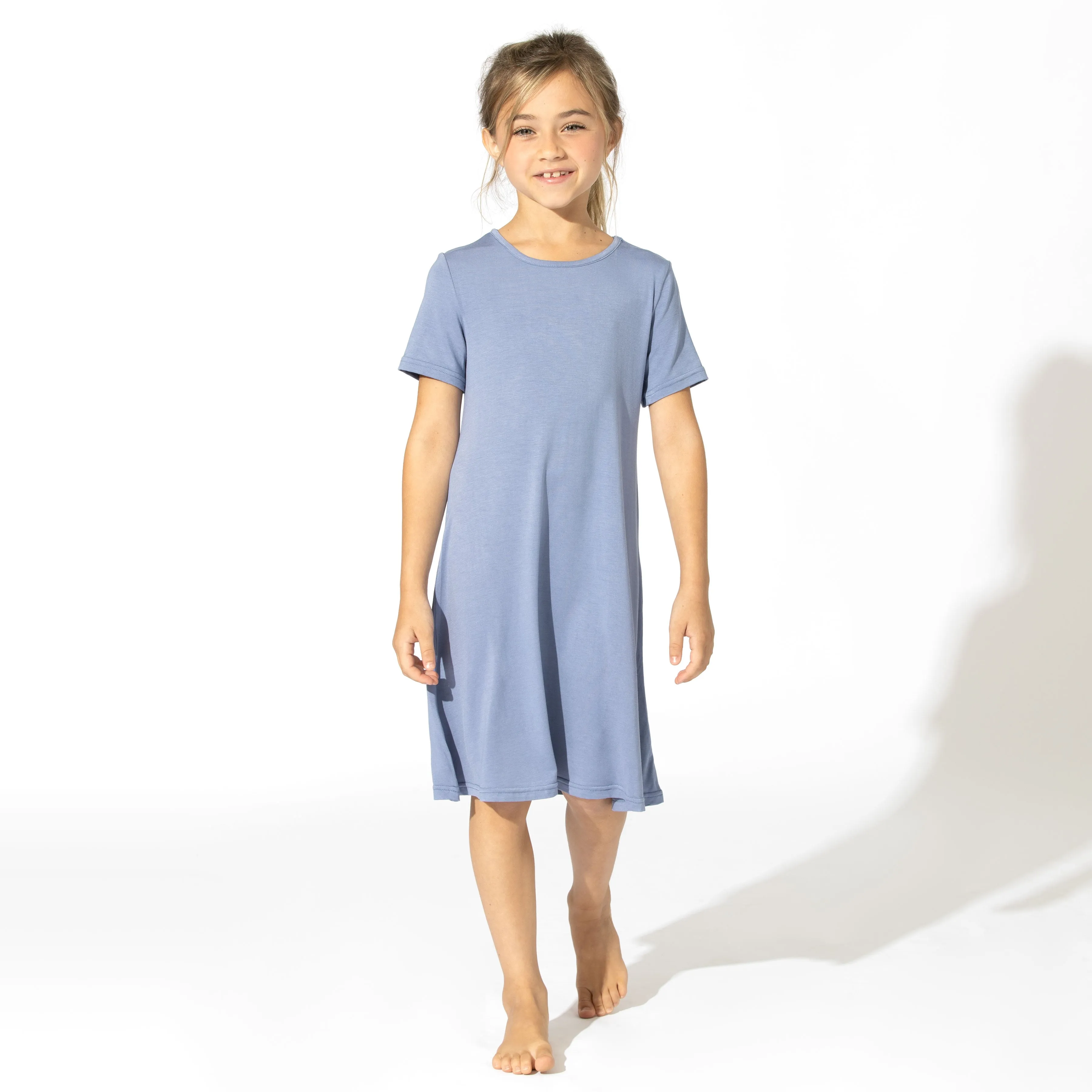 Mystic Blue Bamboo Girls' Short Sleeve Dress