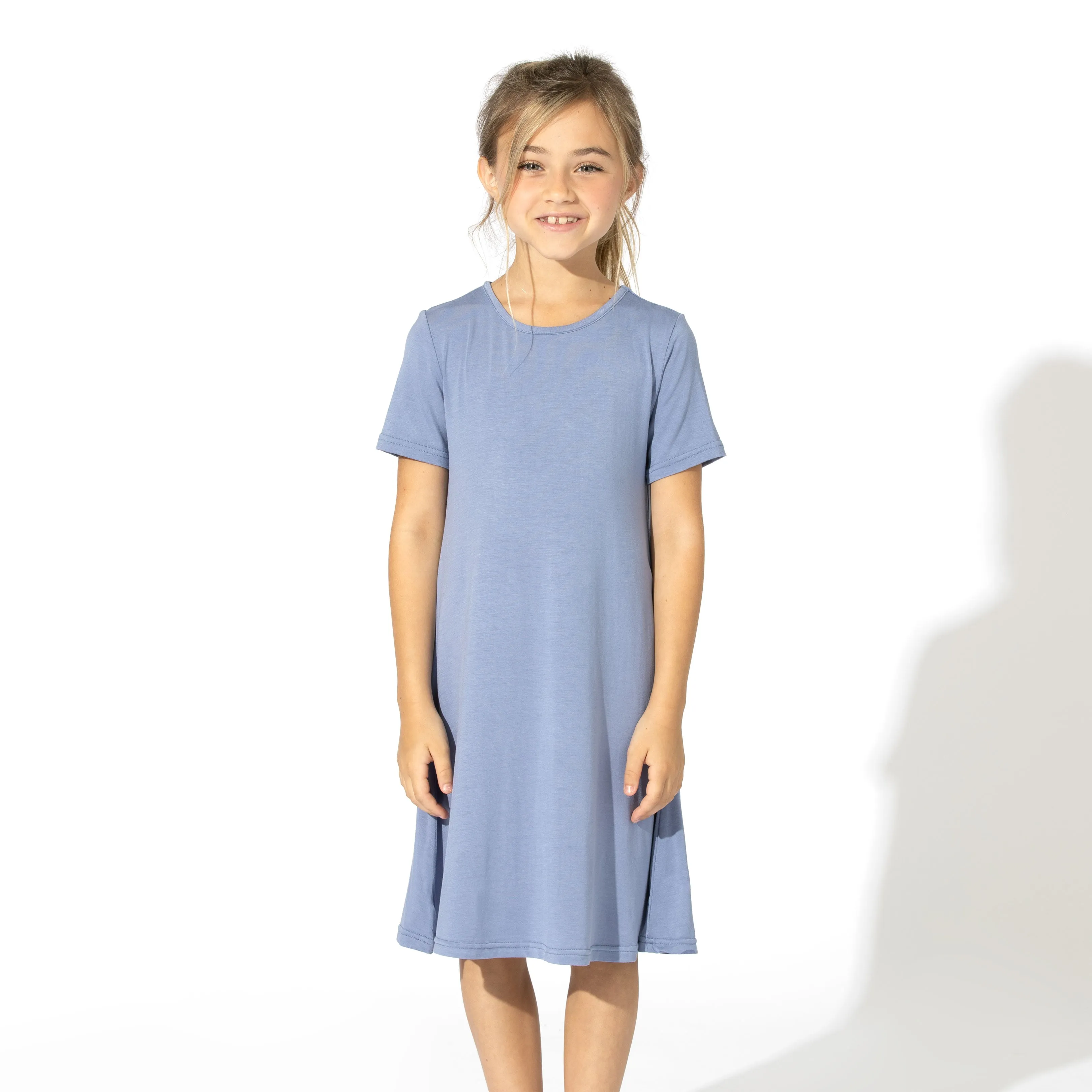 Mystic Blue Bamboo Girls' Short Sleeve Dress