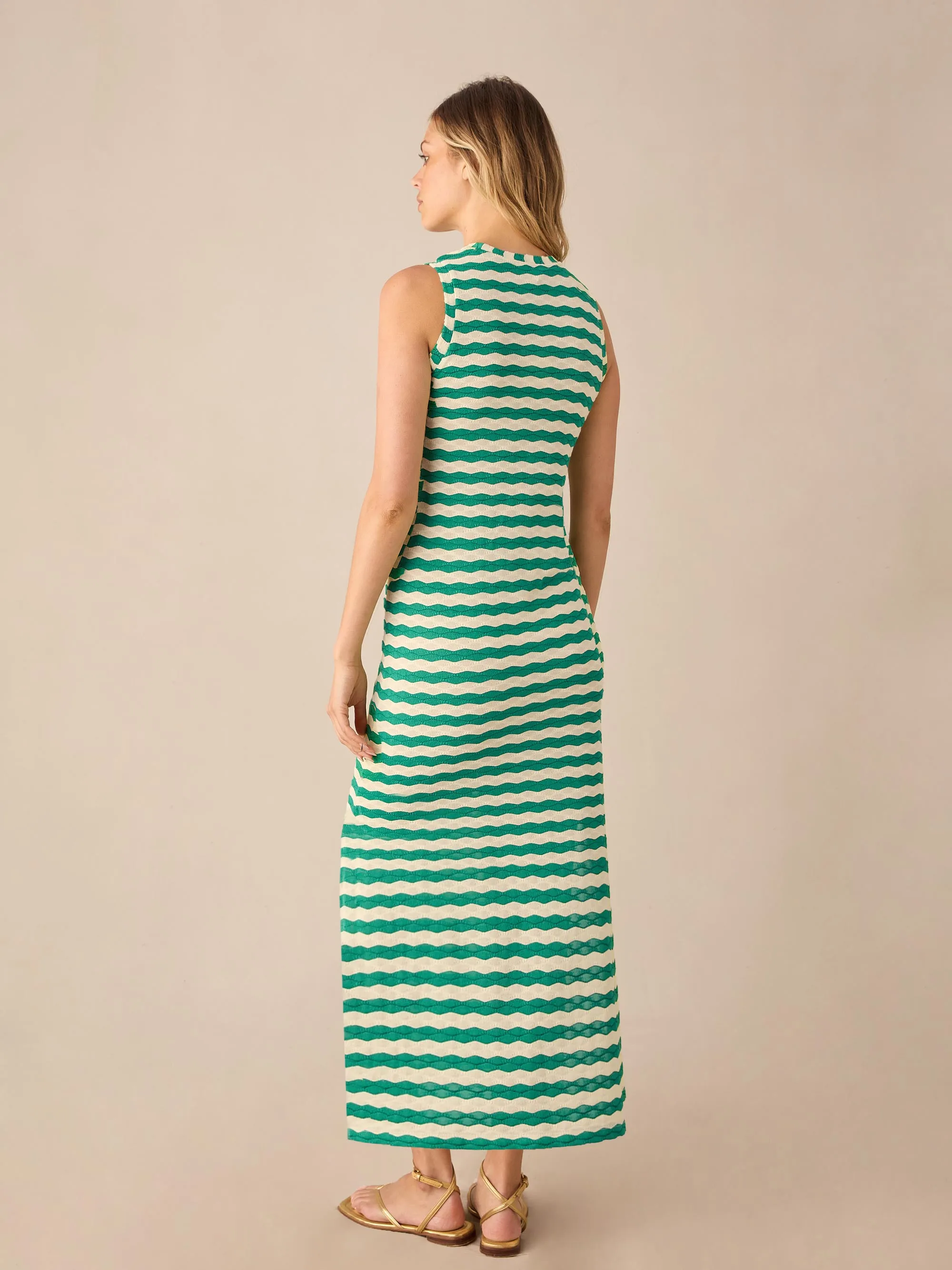 Petite Green Stripe Column Knit Dress