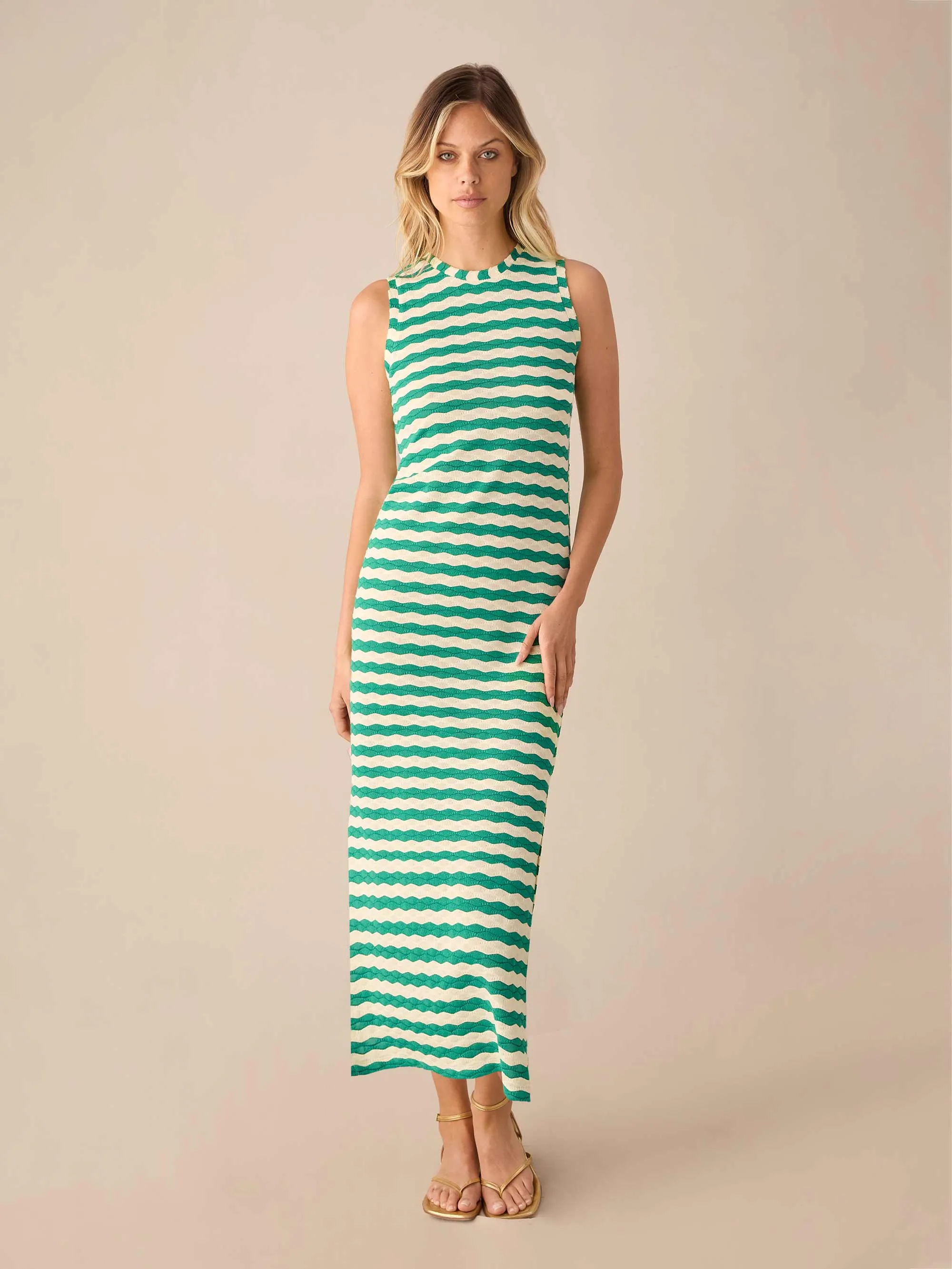 Petite Green Stripe Column Knit Dress