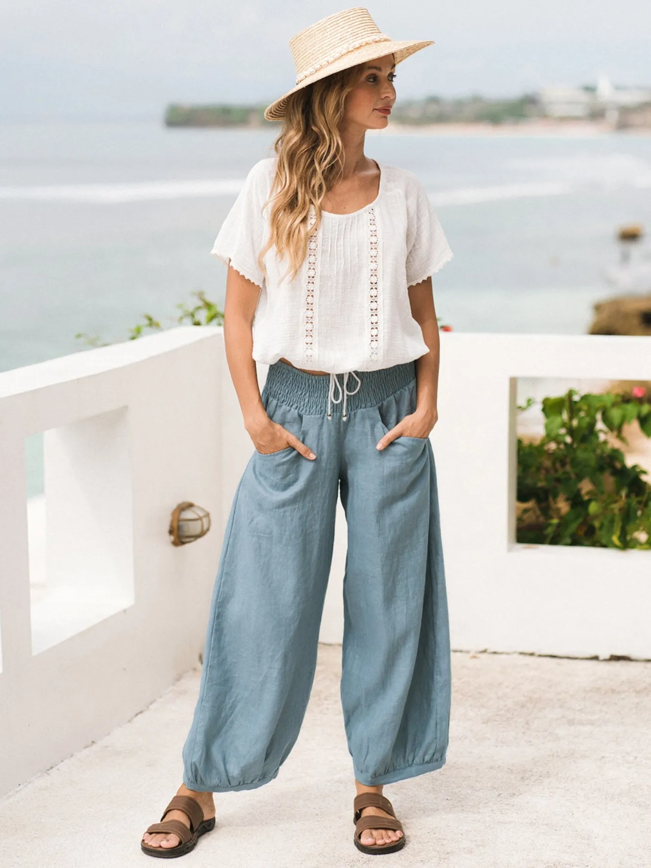 Sadhu French Linen Pants Tahiti Blue