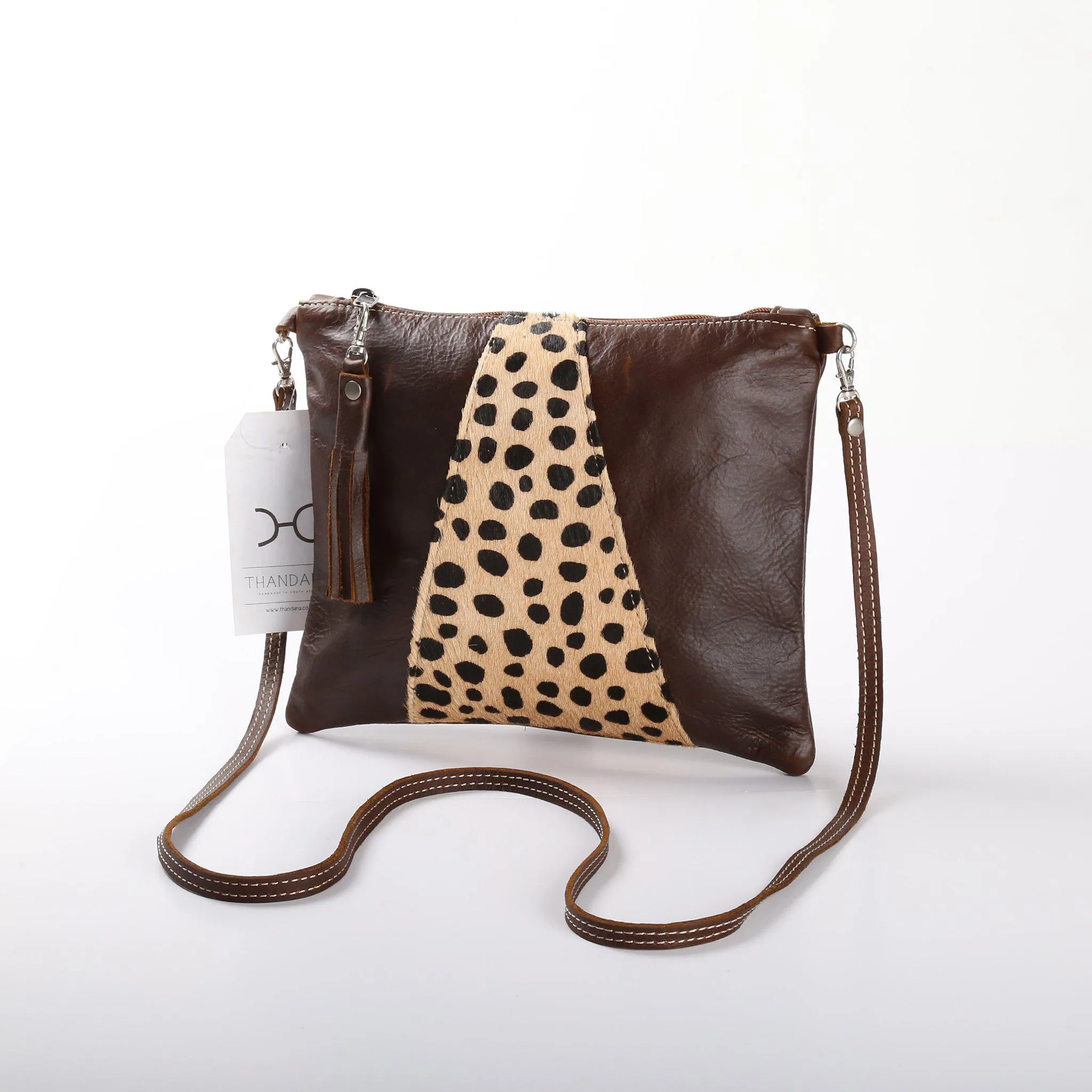 Thandana Crossover Animal Print Leather Handbag | Tobacco Cheetah Print