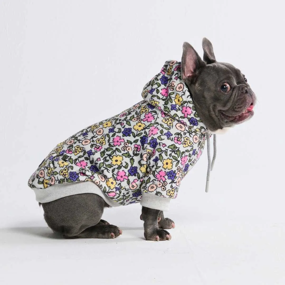 Vintage Flower Dog Hoodie - Light Grey (2)