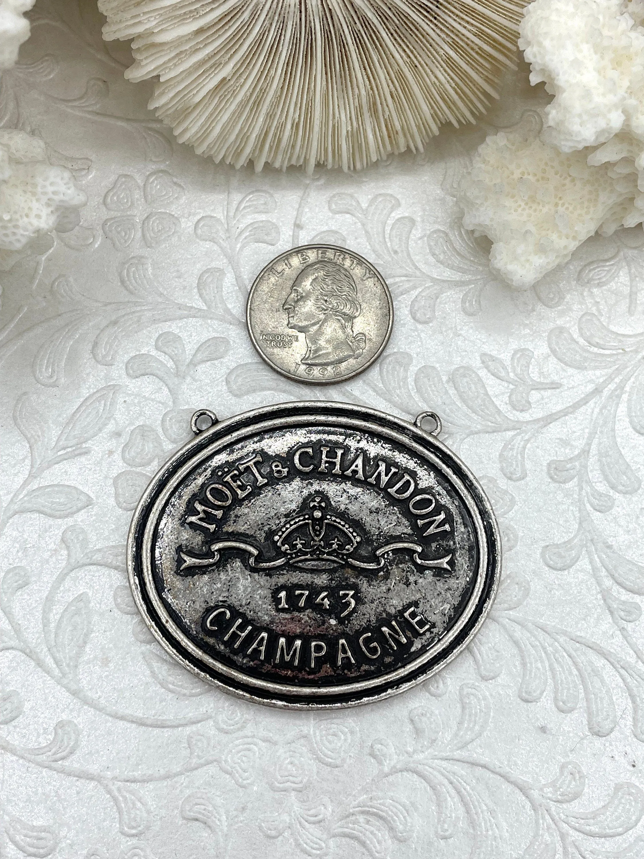 Vintage French Coin Replica Champagne Medallion Coin Pendant 47mm X 57mm, 6 Finishes Available, Champagne Coin, Champagne Pendant, Fast Ship